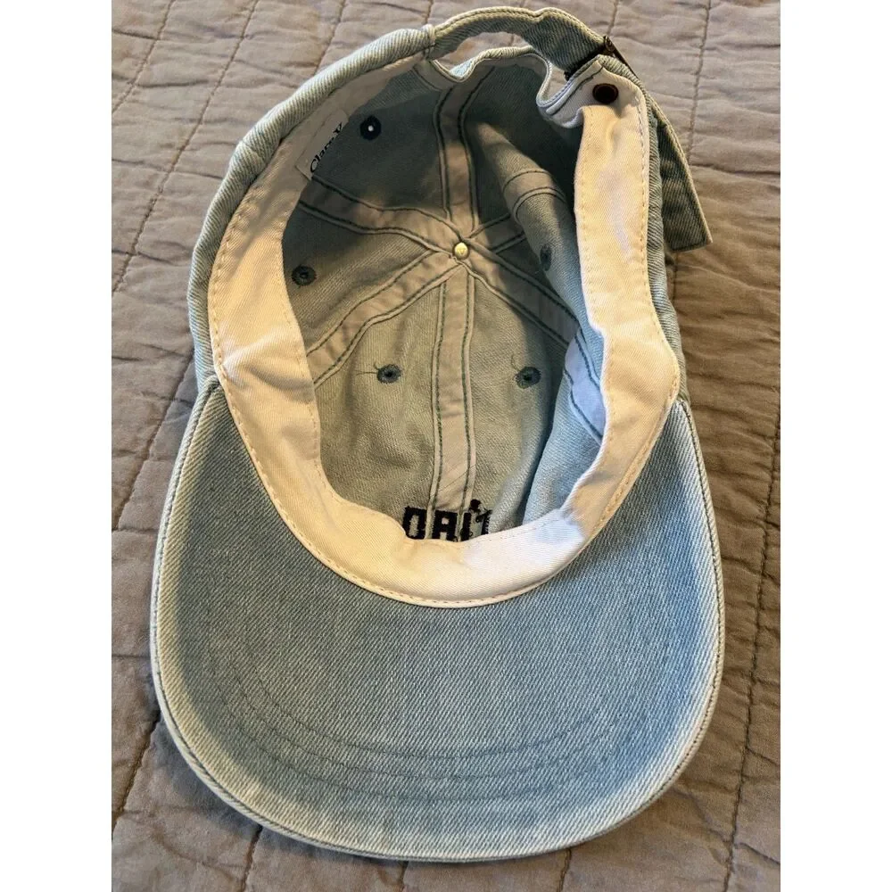 Clare V. Ciao Baseball Hat Solid Light Denim Dark Blue Embroidery Adjustable